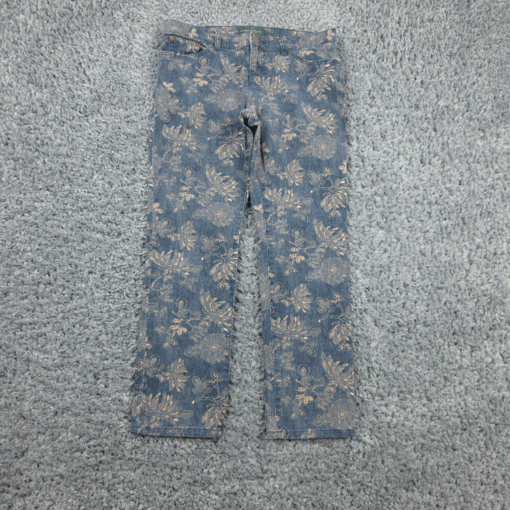 Lauren Ralph Lauren Jeans Womens 8 Blue Beige Floral Denim 32x26*
